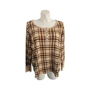 Terra & Sky Plaid Top Women 4X 28-30W Yellow Cotton NWOT
